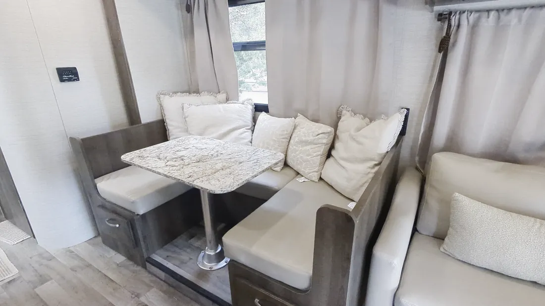 The U-shaped dinette and sofa